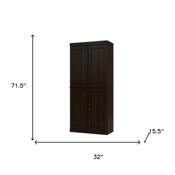 72 Inch Espresso Solid Wood Tall Storage Cabinet Pantry Closet Organizer