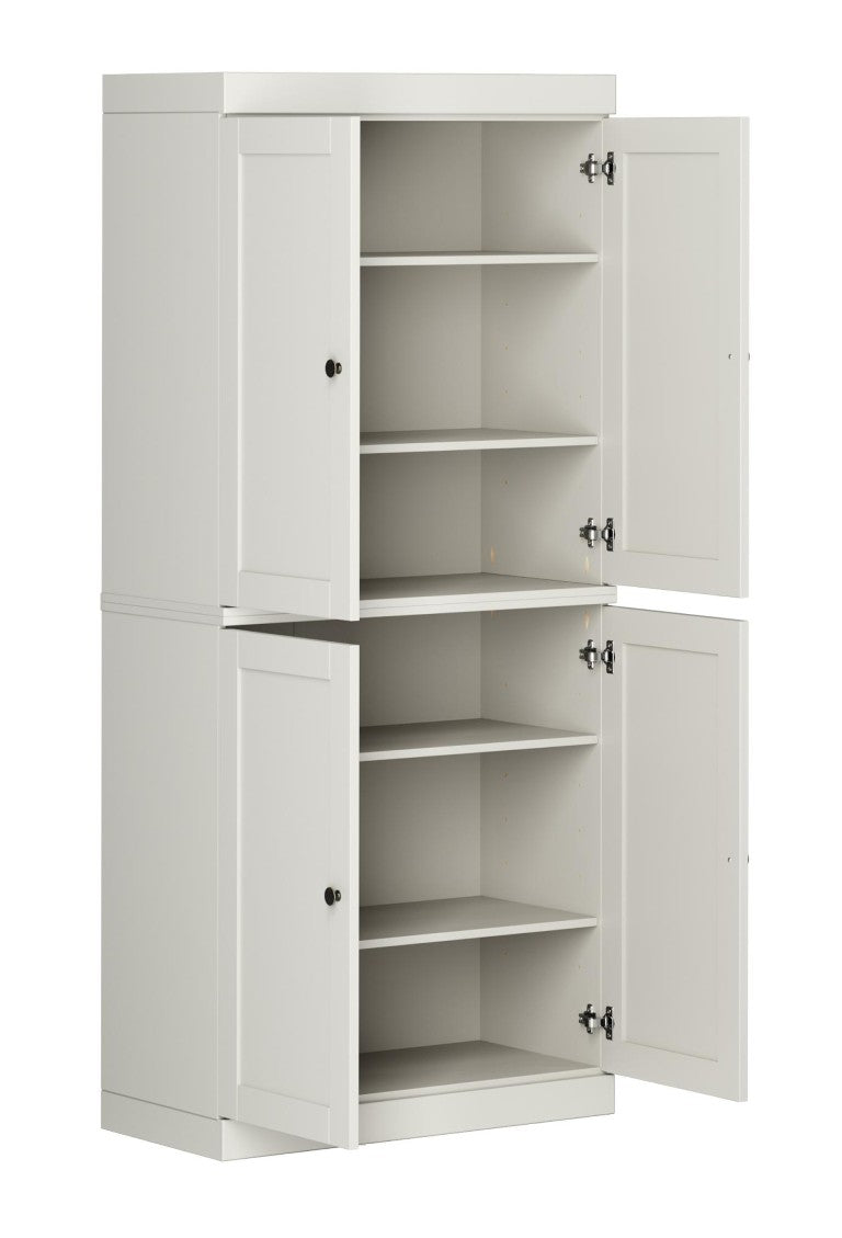 HomeRoots 72 Inch Solid Wood Four Door Pantry Cabinet Tall Freestanding Storage Closet Organizer 749054