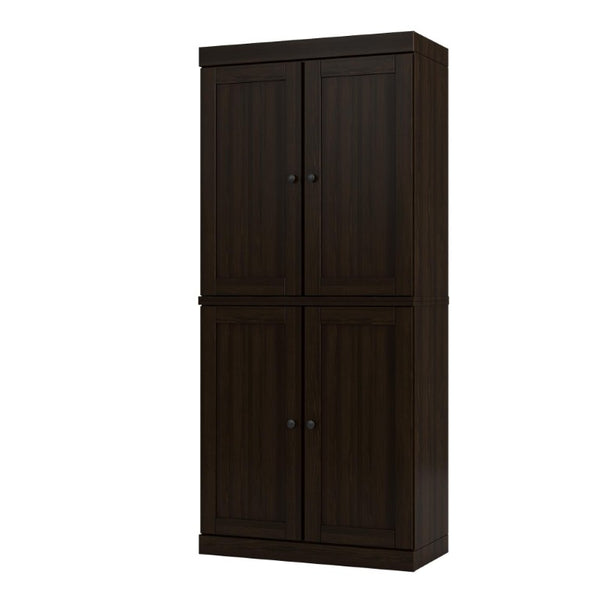 HomeRoots 72 Inch Espresso Solid Wood Freestanding Pantry Cabinet with Four Doors 749055
