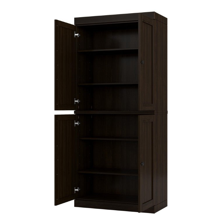 HomeRoots 72 Inch Espresso Solid Wood Freestanding Pantry Cabinet with Four Doors 749055