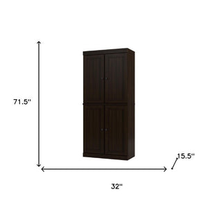 72 Inch Espresso Solid Wood Freestanding Pantry Cabinet with Four Doors