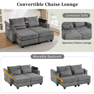 English Elm Convertible Chaise Lounge Sofa Bed With Usb Ports, Cup Holders & Storage - Stylish Grey Sleeper Sofa N719S002020E