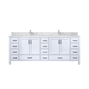 English Elm White Double Bath Vanity 84" W x 22" D with Carrara Marble Top, 14 Drawers, Soft-Close, Faucet Included B2731P259146