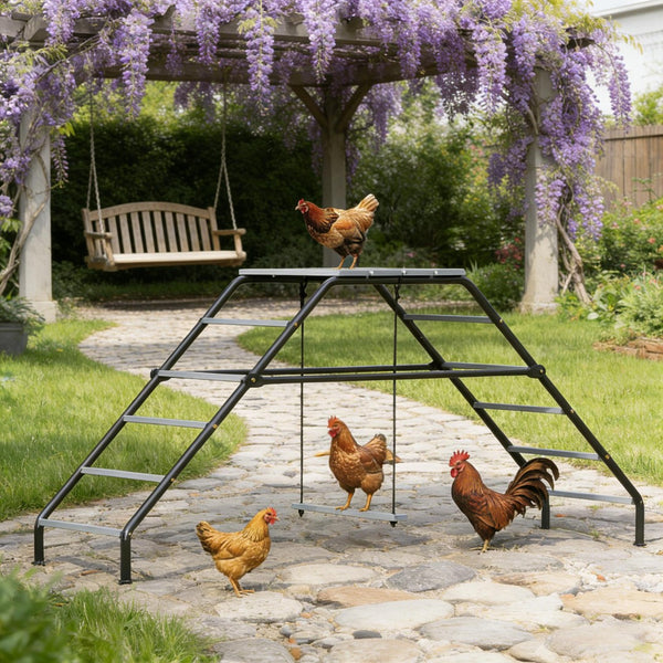 English Elm Chicken Coop Activity Station with 10 Perches Swing Platform and Steel Frame T3971P455214