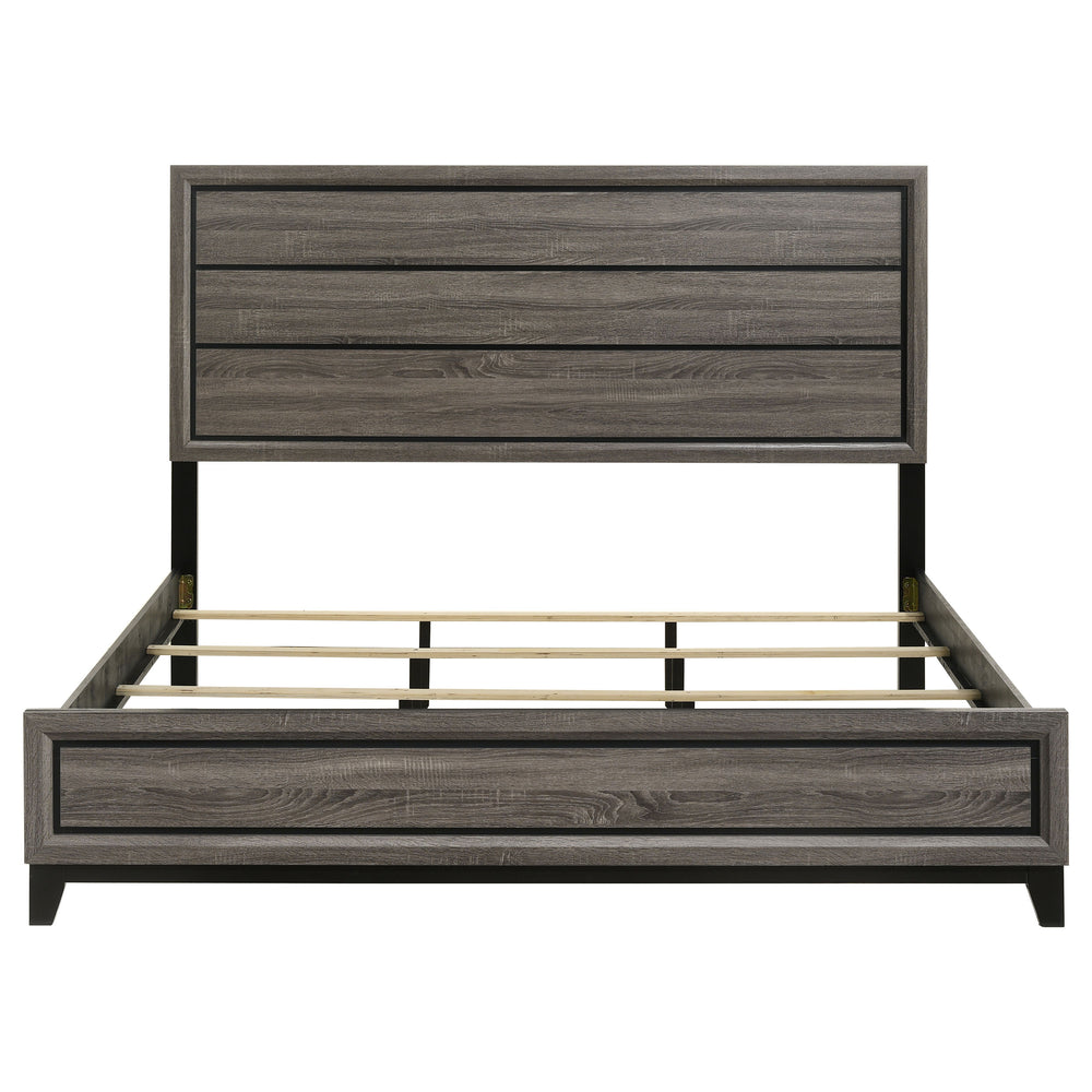 English Elm Carina Rustic Grey Oak Eastern King Panel Bed with Smoky Weathered Finish, Modern Paneled Design B062S00945