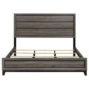 English Elm Carina Rustic Grey Oak Eastern King Panel Bed with Smoky Weathered Finish, Modern Paneled Design B062S00945