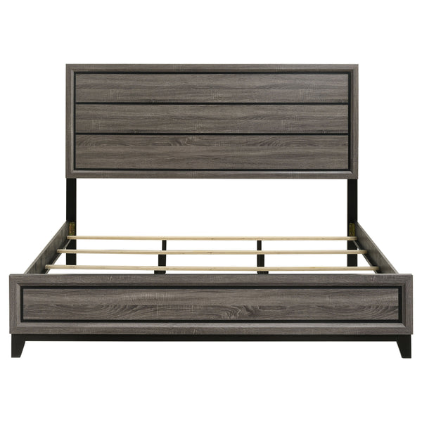 English Elm Carina Rustic Grey Oak Eastern King Panel Bed with Smoky Weathered Finish, Modern Paneled Design B062S00945