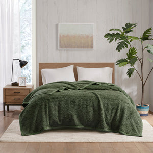 JLA Home Woolrich - Berber Woolrich Burlington Plush Berber Blanket with Velvet Binding, OEKO-TEX Certified Cozy Luxury Green WR51-3911