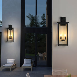 English Elm (Same 26"(H) Modern Outdoor Wall Lantern - Black Metal Frame, Clear Glass, 4 E12 Sockets, Weatherproof Elegance W1340P206651