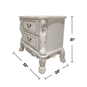 English Elm 2-Drawer Poplar Wood Nightstand Bone White Finish — Hand-Rubbed Layers, Carved Details, Ample Storage for Master Bedroom B016P261565