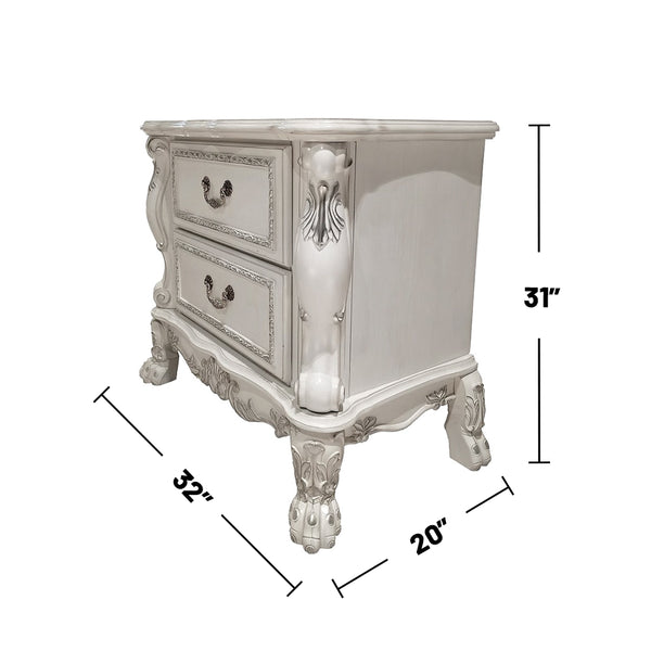 English Elm 2-Drawer Poplar Wood Nightstand Bone White Finish — Hand-Rubbed Layers, Carved Details, Ample Storage for Master Bedroom B016P261565