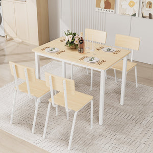 English Elm 5-Piece Modern Dining Set for Small Spaces — 43.3" MDF Top Table with Metal Frame and 4 Chairs, Easy Clean Oak W578133460