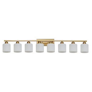 English Elm 52inch Gold Modern Vanity Light Bar with Milky White Glass Shades, 8-Light E26 Wall Sconce for Bath Dressing Room W2312P374859