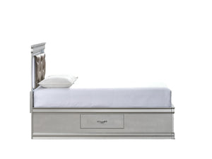 English Elm Lorana Glam Twin Storage Bed with Led Lighting and Tufted Faux Leather Headboard Silver B078S00686