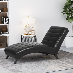 English Elm Christopher Knight Home® - FINLAY Curved PU Chaise Lounge with Birch Legs — Ergonomic Faux Leather Seat for Modern Comfort and Style Black 43.5 L x 26.5 W x 14.5 H 70507.00MDNT