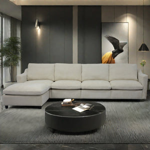 English Elm 4-Seater Modular Cloud Sofa in Beige Fabric with Ottoman, Memory Foam Comfort, Pockets & Pillows W1183S00011