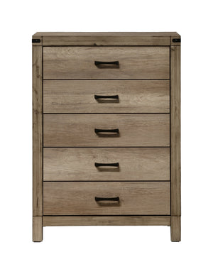 English Elm 1pc Five-Drawer Chest in White Mist Finish with Metal Knobs & Handles, Spacious Bedroom Storage Solution Brown 37.5 L x 19 W x 52 H B011P228965