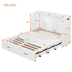 English Elm Full Size Murphy Wall Bed with Storage Drawers Usb Charging Ports and Pulley Mechanism White LP100670AAK