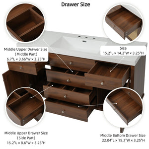 English Elm 60" Boutique Bathroom Vanity Rattan Doors Soft Close Drawers Smc Sink Pine Legs Brown N817P397678B