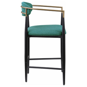 English Elm Renfroe Mid-Century Upholstered Counter Stool Set of 2 with Padded Seat, Open Back & Footrest Green B062P299972