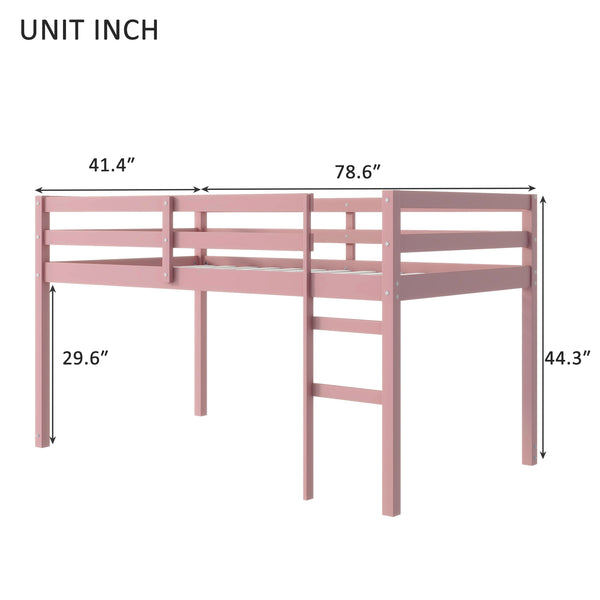 English Elm Solid Twin Loft Bed with Ladder and Reinforced Slats for Storage-Friendly, Space-Saving Bedrooms Pink W504P190960