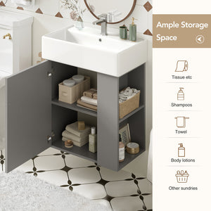 English Elm 21.6" Modern Floating Bathroom Vanity With Ceramic Sink - Stylish Space-Saving Design & Storage N729P170388E