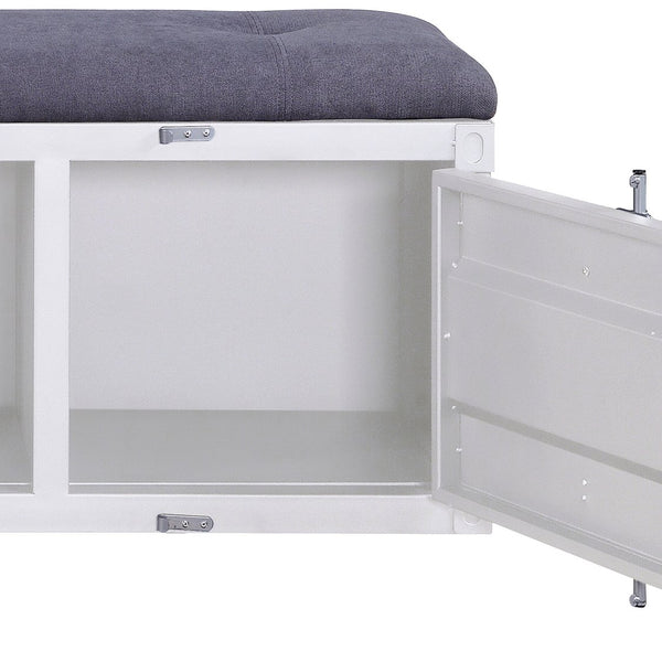 English Elm Grey Upholstered Storage Bench with Metal Doors and Open Shelf, Industrial Entryway Seat with Lockable Cabinet (56.5") B062P186438
