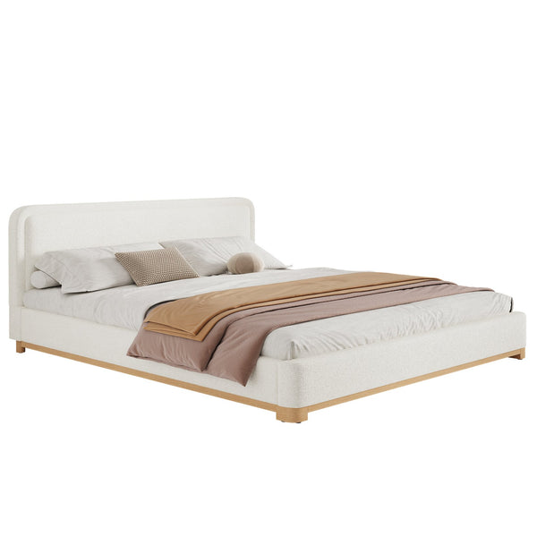 English Elm Christopher Knight Home® - King Size Bed Frame – Elegant Boucle Upholstered Headboard, Solid Wood Base, Easy Assembly, White Finish N757K327027W