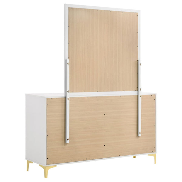 English Elm James White Glam Dresser with Mirror Gold Hardware Six Drawers Bedroom Vanity Set B062S01742