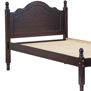 Coffee Solid Wood Twin Bed Sturdy Bedroom Frame with Classic Warm Finish Appeal