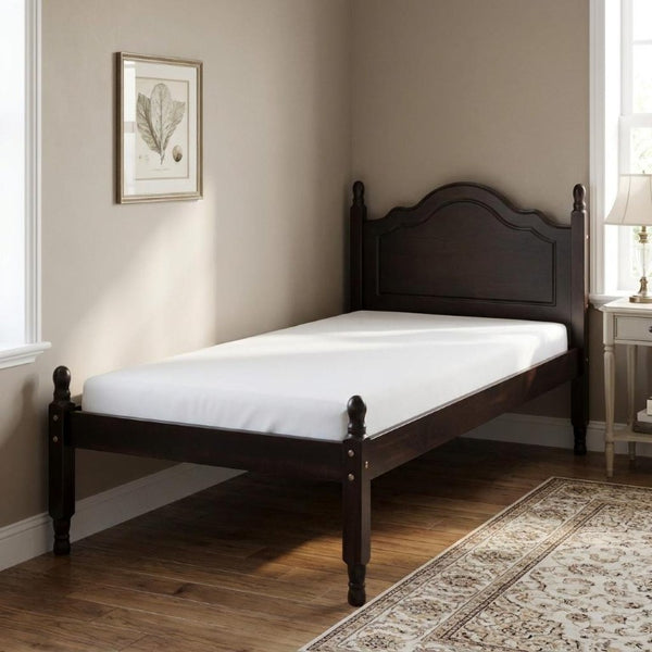 Espresso Solid Wood Twin Bed Sturdy Frame for Kids or Guest Bedroom Decor