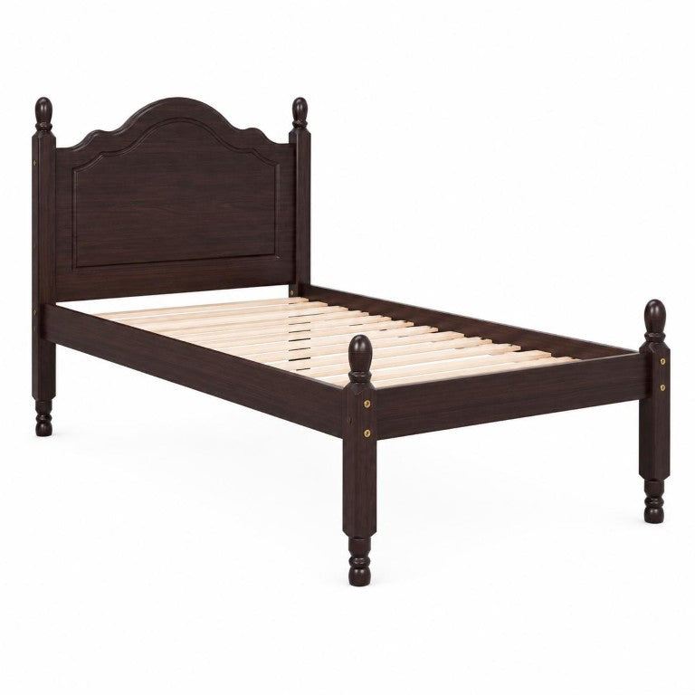 HomeRoots Espresso Solid Wood Twin Bed Sturdy Frame for Kids or Guest Bedroom Decor 749724