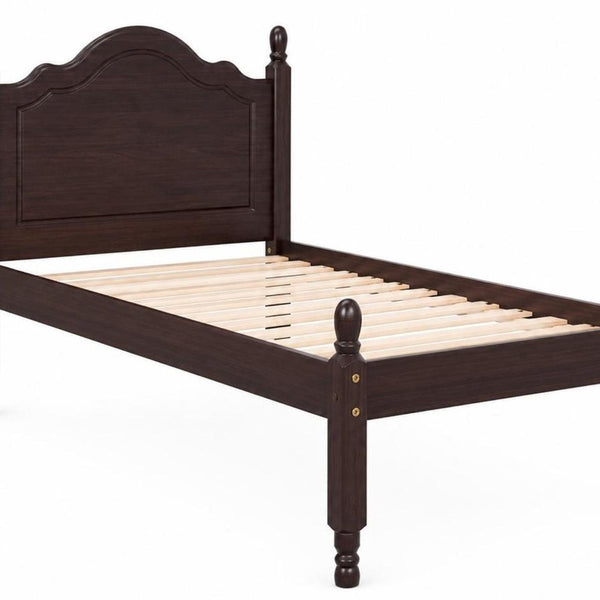 Espresso Solid Wood Twin Bed Sturdy Frame for Kids or Guest Bedroom Decor