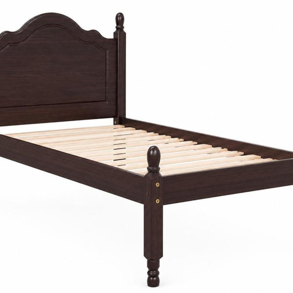 Espresso Solid Wood Twin Bed Sturdy Frame for Kids or Guest Bedroom Decor