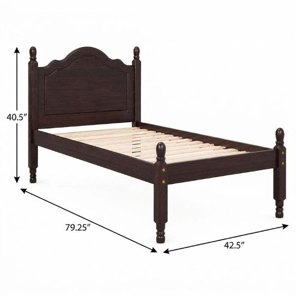 Espresso Solid Wood Twin Bed Sturdy Frame for Kids or Guest Bedroom Decor