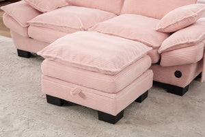 English Elm Footstool, Corduroy Storage Ottoman Modular Cloud Sofa Compatible Plush Foam Living Room Pink W395P437295