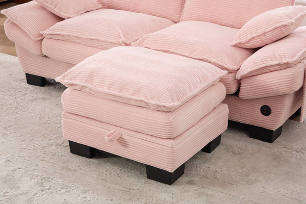 English Elm Footstool, Corduroy Storage Ottoman Modular Cloud Sofa Compatible Plush Foam Living Room Pink W395P437295