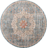 Unique Loom Newport Elms Machine Made Medallion Rug Blue, Ivory/Light Blue/Rust Red/Terracotta/Yellow/Pink 10' 2" x 10' 2"