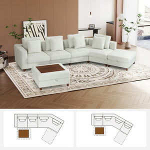 English Elm 147'' Modular Cloud Sectional Chenille Sofa with Two Ottomans for Spacious Living W680S00099