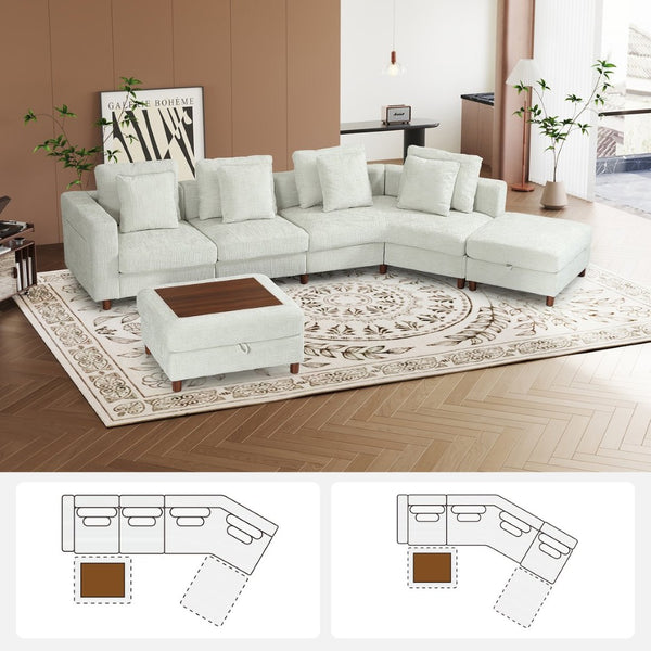 English Elm 147'' Modular Cloud Sectional Chenille Sofa with Two Ottomans for Spacious Living W680S00099