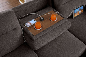 English Elm Kipling Chenille Sleeper Sectional with Storage Chaise and Usb Console Charging Brown B061S00959