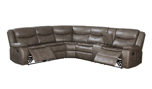 English Elm Tavin Taupe Faux Leather Sectional Recliner Sofa w/ Cupholder Console, 2 Recliners, Storage, 3-Seat Motion B2726S00126