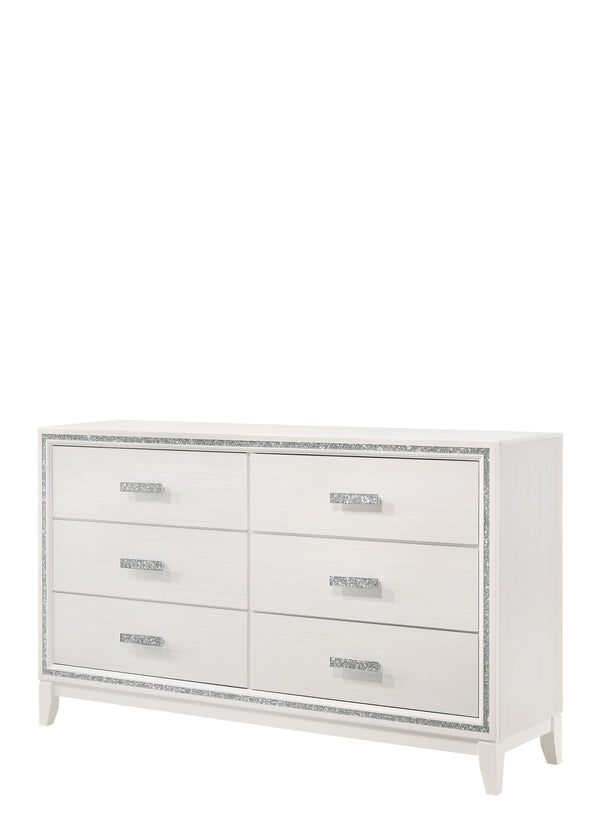English Elm Haiden Weathered Black Finish Dresser with Six Spacious Drawers, Silver Trim Accent and Durable Craftsmanship White 66 L x 20 W x 37 H B2726P261901