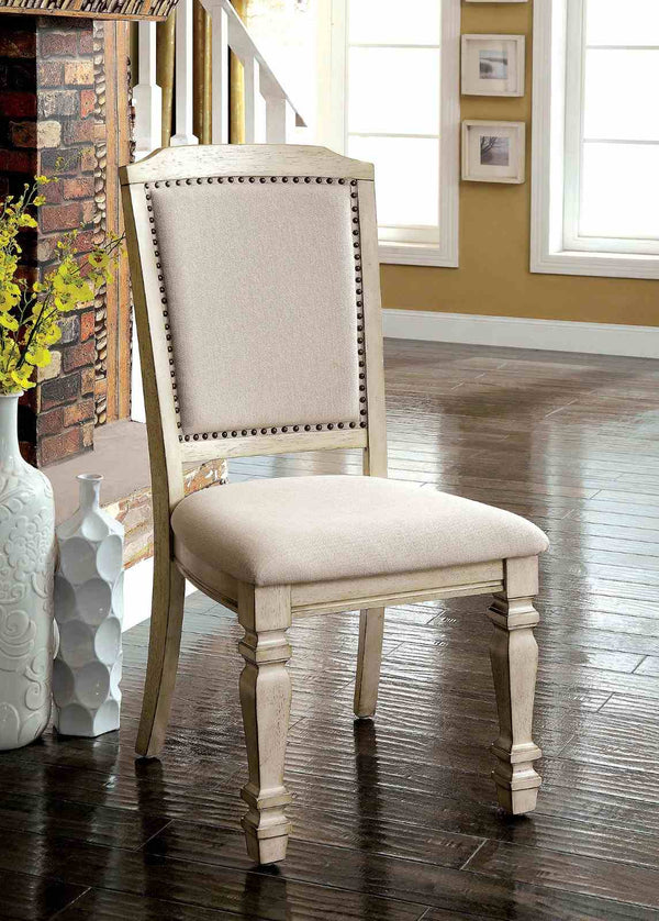 English Elm Transitional Westerham Arm Chair Set of 2 — Dark Cherry wood, upholstered comfort, gold-capped legs elegance Antique White,Ivory 43 L x 22 W x 13 H B2741P408884
