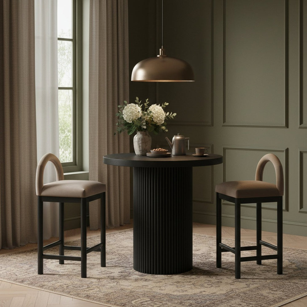 Meridian Furniture Belinda Fluted Solid Wood Base Counter Height Table with Oak Veneer Top Seats Four Black 36" W x 36" D x 36" H 749Black-T