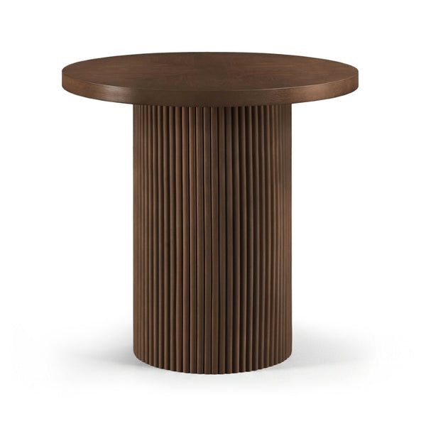 Meridian Furniture Belinda Fluted Solid Wood Base Counter Height Table with Oak Veneer Top Seats Four Brown 36" W x 36" D x 36" H 749Brown-T