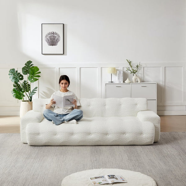 English Elm [video]87.4-inch Cloud Series Chenille Three-seater Sofa with Tufted Square Arms for Living Rooms White W3505P383948