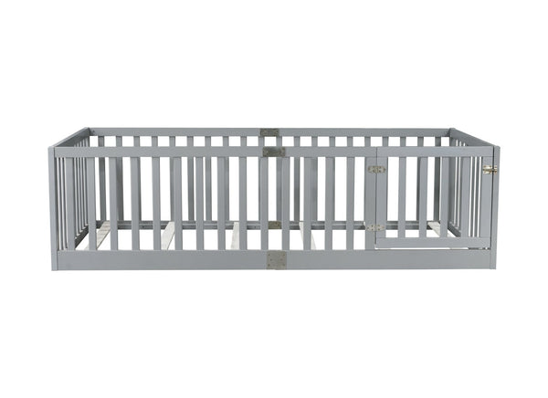 English Elm Twin Floor Bed Solid Rubber Wood with Tall Safety Railings for Toddler Sleep Grey W504P287651