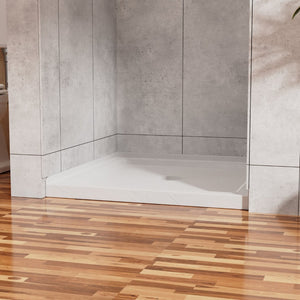 English Elm Goodyo Corner Shower Pan Acrylic Slate Textured Anti-slip Base with Center Drain D163121898