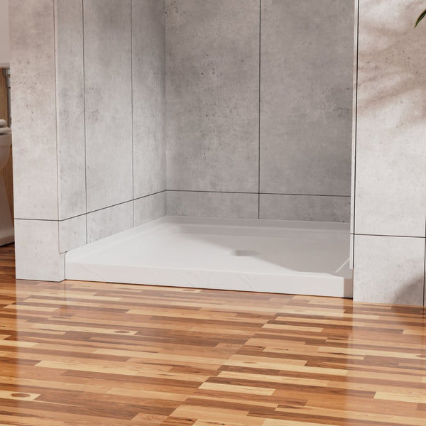 English Elm Goodyo Corner Shower Pan Acrylic Slate Textured Anti-slip Base with Center Drain D163121898